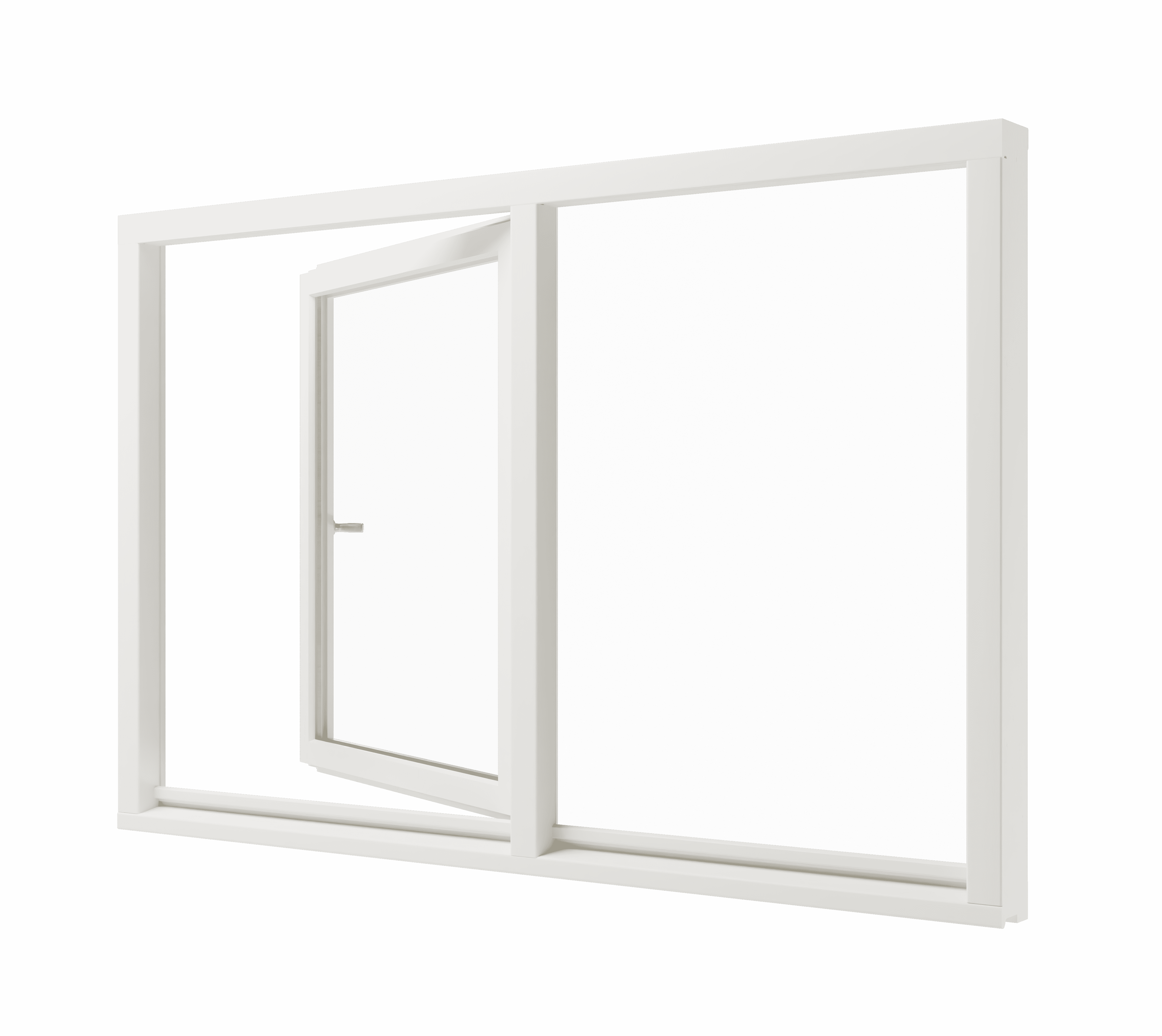 Draaikiepraam (links) en vast glas - hout