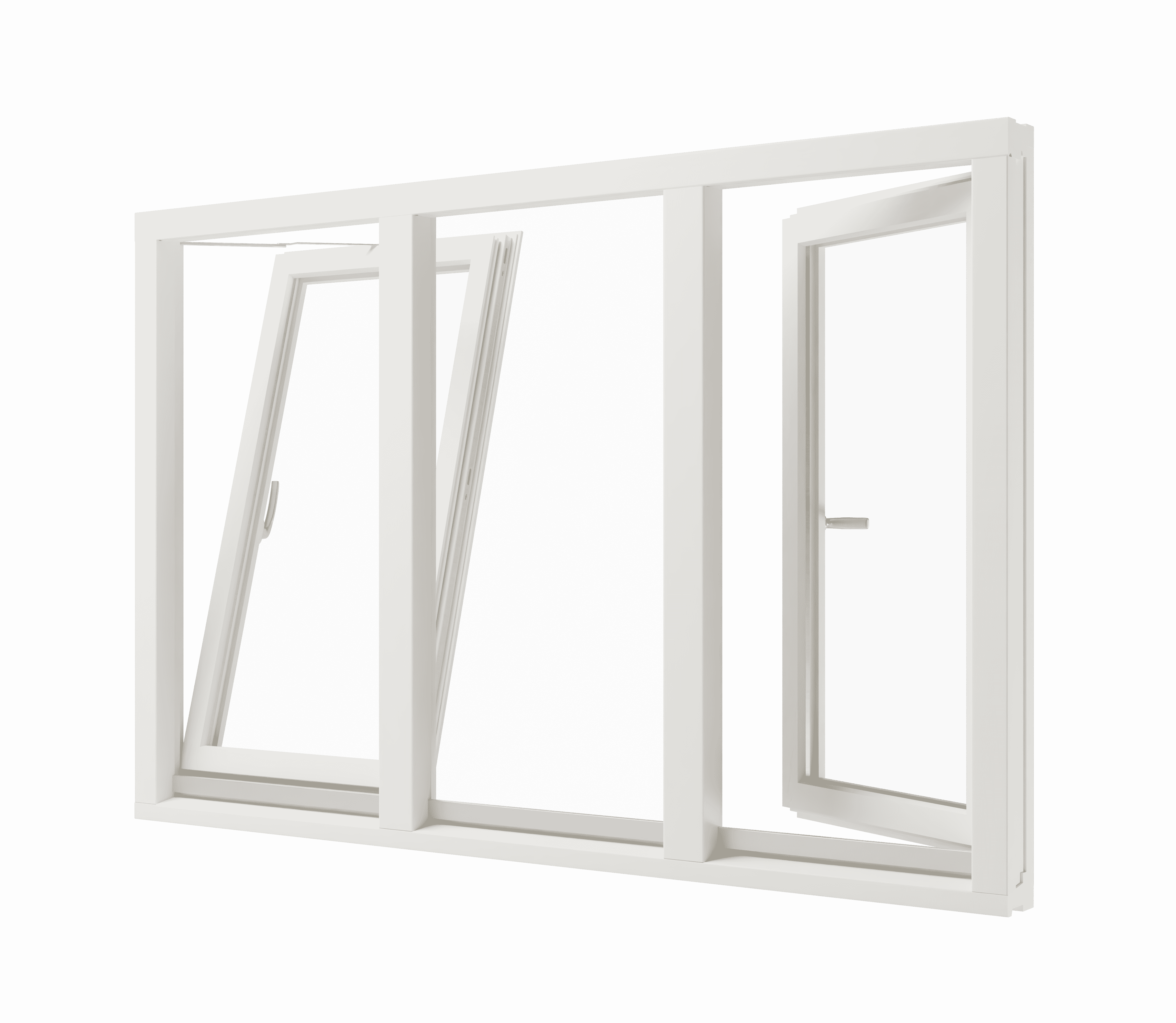 2 draaikiepramen en vast glas mahonie